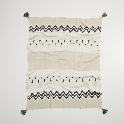 新款全棉休闲毯旅行毯午睡毯沙发毯床尾巾流苏针织毯系列 130*170cm 赤朽叶-麻灰色