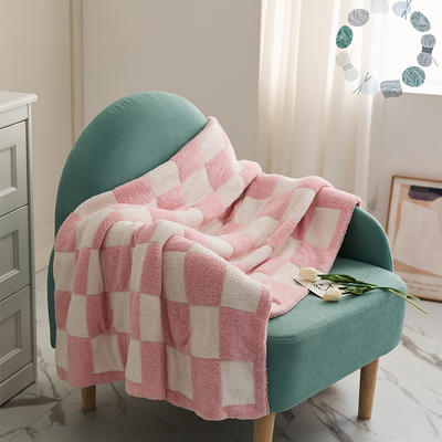 新款半边绒休闲毯旅行毯午睡毯沙发毯床尾巾棋盘格盖毯系列 150*200cm 粉色