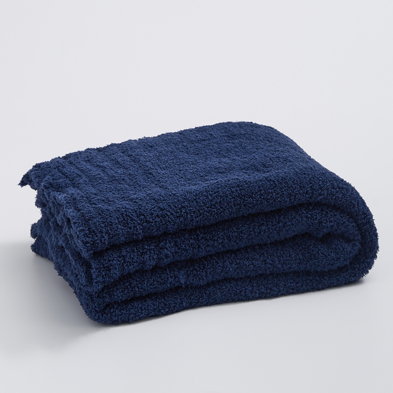 新款纯色半边绒毯子毛毯休闲毯盖毯旅行毯沙发毯床尾巾 130*160cm 余白-藏蓝