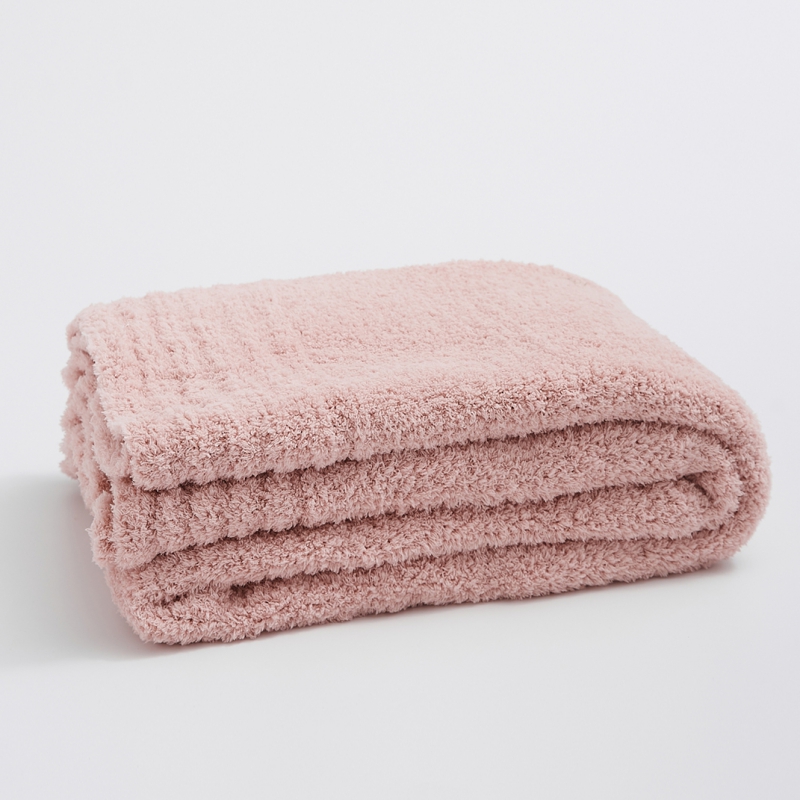 新款纯色半边绒毯子毛毯休闲毯盖毯旅行毯沙发毯床尾巾 130*160cm 余白-肉粉