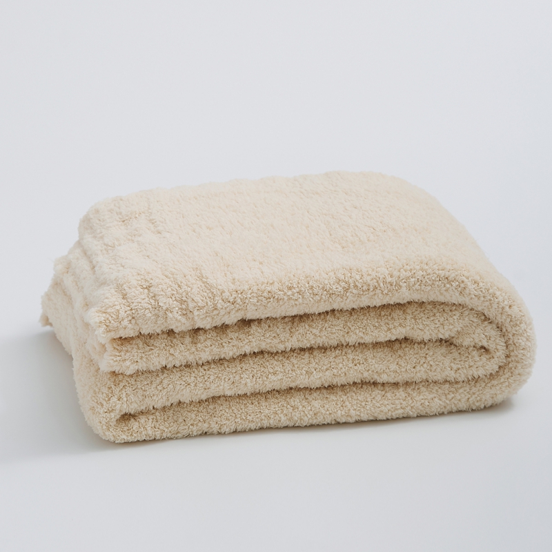 新款纯色半边绒毯子毛毯休闲毯盖毯旅行毯沙发毯床尾巾 130*160cm 余白-米杏
