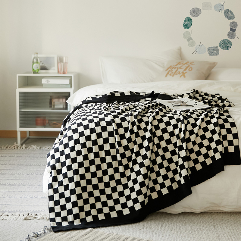 新款全棉米兰格休闲毯盖毯旅行毯沙发毯床尾巾 130*160cm 黑白