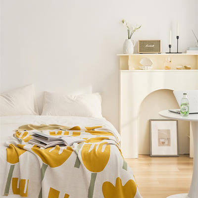 新款全棉休闲毯旅行毯午睡毯沙发毯床尾巾卢莫盖毯系列 130*160cm 黄色