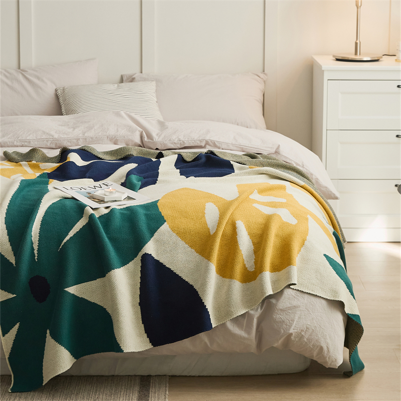 新款全棉休闲毯旅行毯午睡毯沙发毯床尾巾盖毯--黎杏叶 130*160cm 绿色清晨