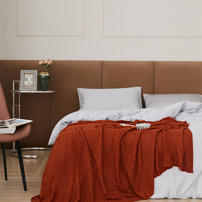 新款生态竹纤维毛毯休闲毯旅行毯午睡毯沙发毯床尾巾冰丝毯凉感毯--亨利 130*160cm 铁锈红