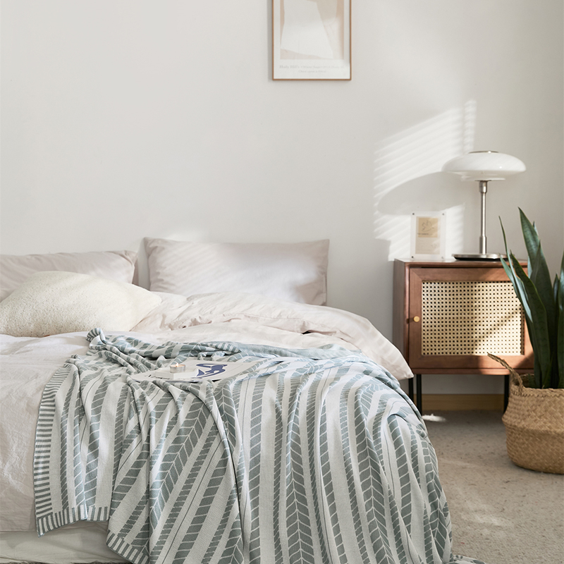 新款生态竹纤维休闲毯旅行毯午睡毯沙发毯床尾巾毛毯冰丝毯凉感毯--娜琦哆 130*160cm 清雅绿