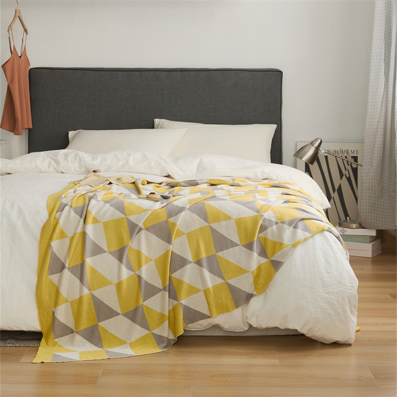 新款生态竹纤维毛毯休闲毯旅行毯午睡毯沙发毯床尾巾冰丝毯凉感毯--克里颂 130*160cm 克里颂-黄色