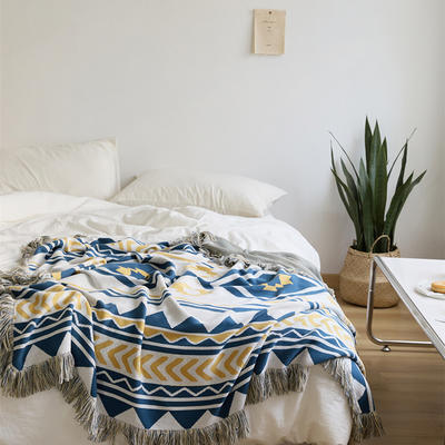 新款多功能休闲毯盖毯旅行毯沙发毯床尾巾--安瑞莎 130*160cm 安瑞莎--蓝黄