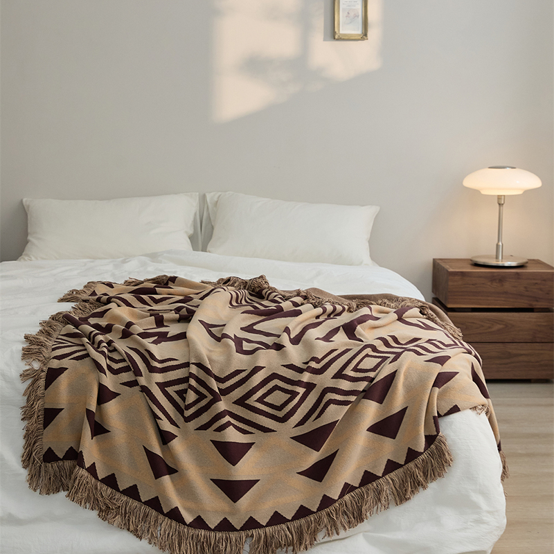 新款A类全棉多功能休闲毯盖毯旅行毯沙发毯床尾巾--蕾娜丝系列 130*160cm 蕾娜丝-卡其