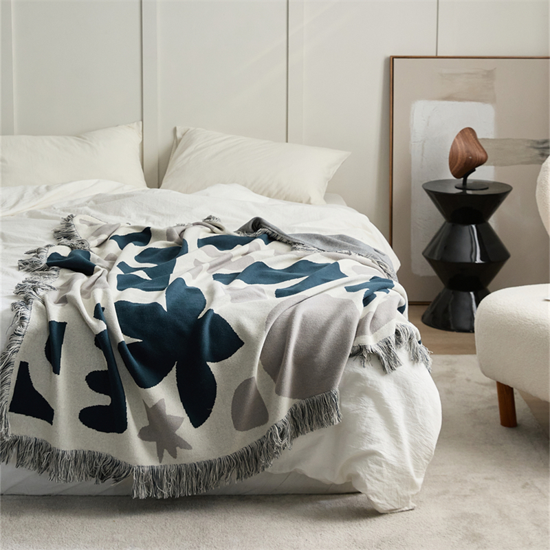 新款全棉波西米亚流苏毯午睡毯旅行毯多功能盖毯-莉丝 130*160cm 灰色