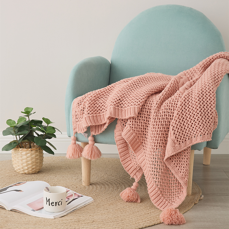 新款A类腈纶毯子休闲毯旅行毯午睡毯沙发毯床尾巾楷森系列 130*160cm 粉色