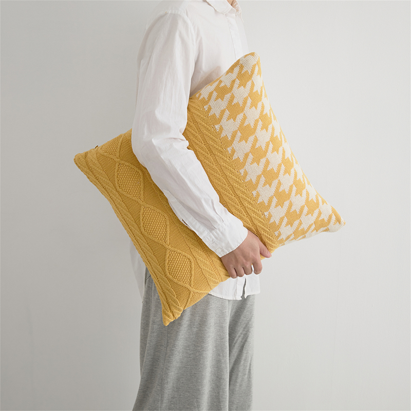新款全棉全棉抱枕套靠枕、靠垫、方枕、方垫、午睡靠枕璃月系列 45x45cm 亮黄色抱枕