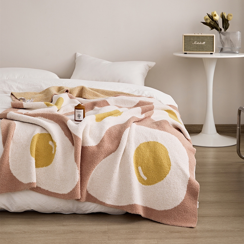 新款半边绒噗噗蛋多功能盖毯休闲毯旅行毯午睡毯沙发毯床尾巾 130*160cm 噗噗蛋--粉色