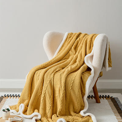 新款A棉全棉+B面羊羔绒多功能休闲毯盖毯旅行毯沙发毯床尾巾-圣德里 150*200cm 黄色