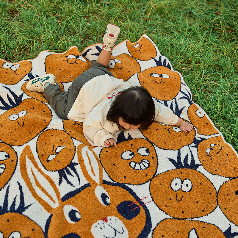 新款半边绒多功能休闲毯旅行毯午睡毯沙发毯床尾巾盖毯毯子系列-番茄海乐兔 130*160cm 黄色