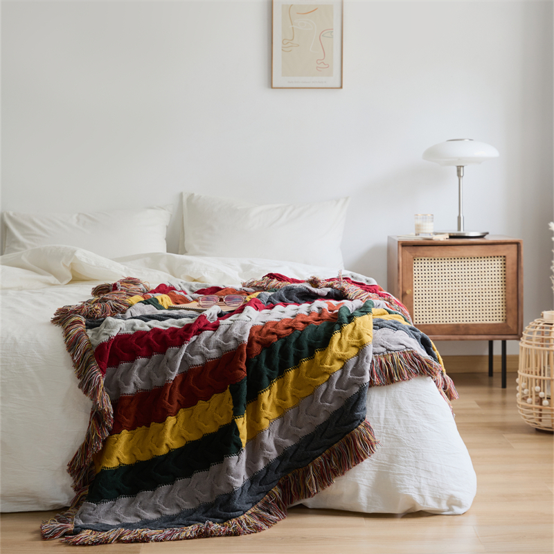 新款羊毛混纺混色奇境花园系列休闲毯旅行毯午睡毯沙发毯床尾巾毛毯盖毯子 毯子130*160cm 奇境花园