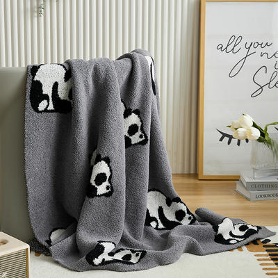 新款半边绒休闲毯旅行毯午睡毯沙发毯床尾巾小熊猫毛毯 130*160cm 深灰