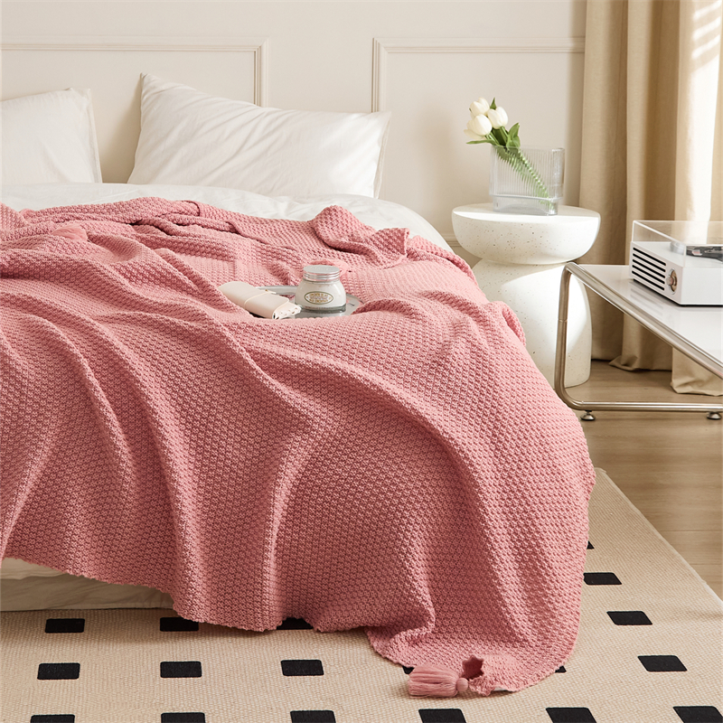2023新款腈纶针织皎月毯子休闲毯盖毯旅行毯沙发毯床尾巾 130*170cm 粉色