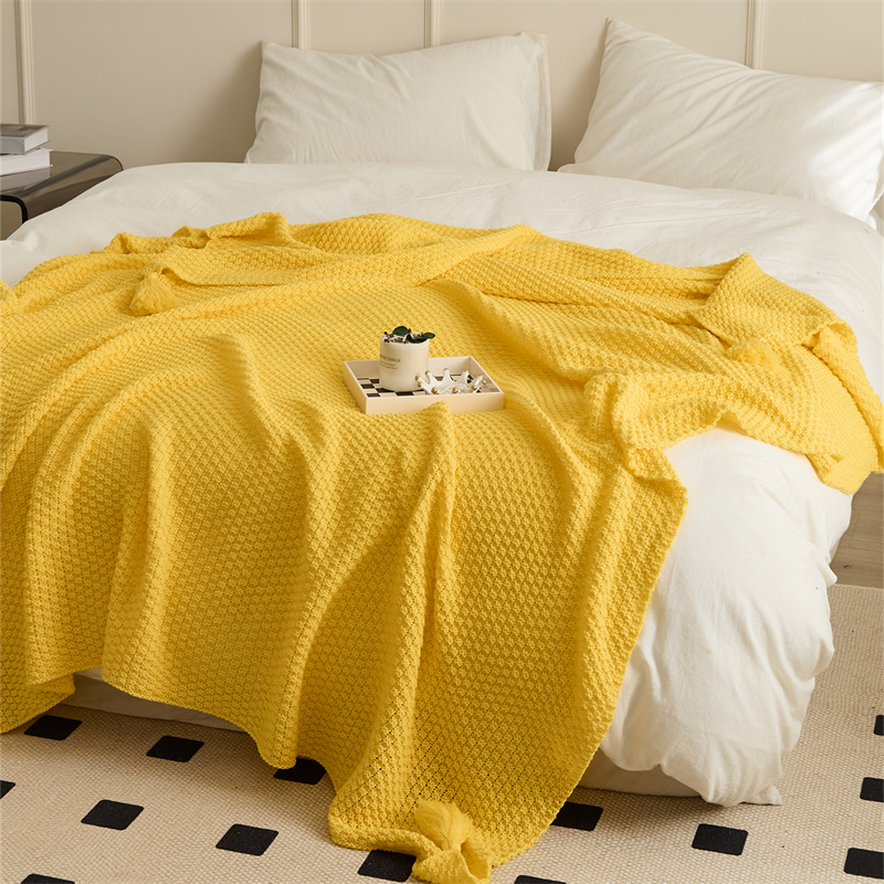 2023新款腈纶针织皎月毯子休闲毯盖毯旅行毯沙发毯床尾巾 130*170cm 姜黄