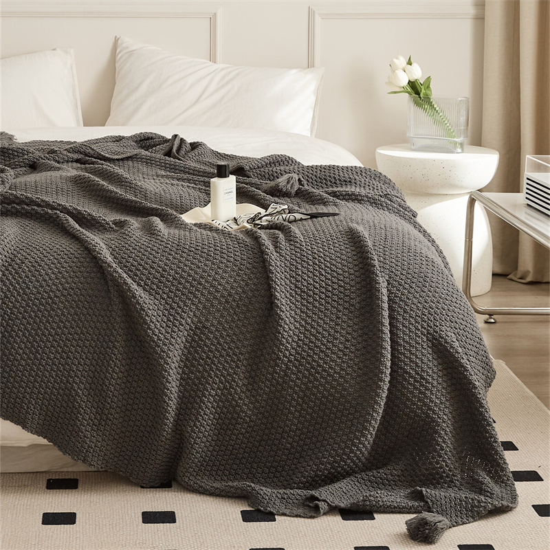 2023新款腈纶针织皎月毯子休闲毯盖毯旅行毯沙发毯床尾巾 130*170cm 灰色