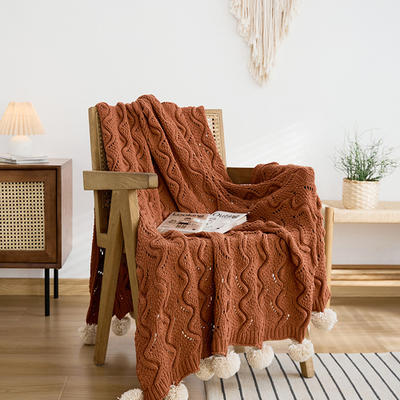 2023新款雪尼尔范塔斯-休闲毯盖毯旅行毯沙发毯床尾巾 130*160cm 绣红