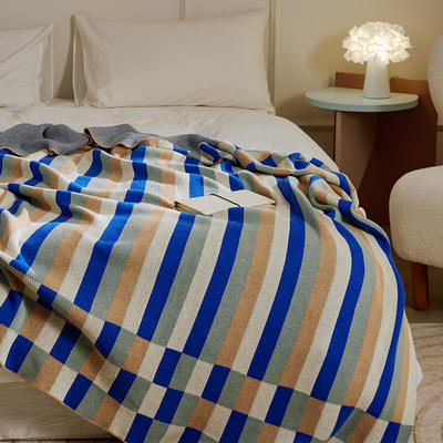 2023新款针织毯子休闲毯盖毯旅行毯沙发毯床尾巾-平行世界 130*160cm 平行世界-蓝色