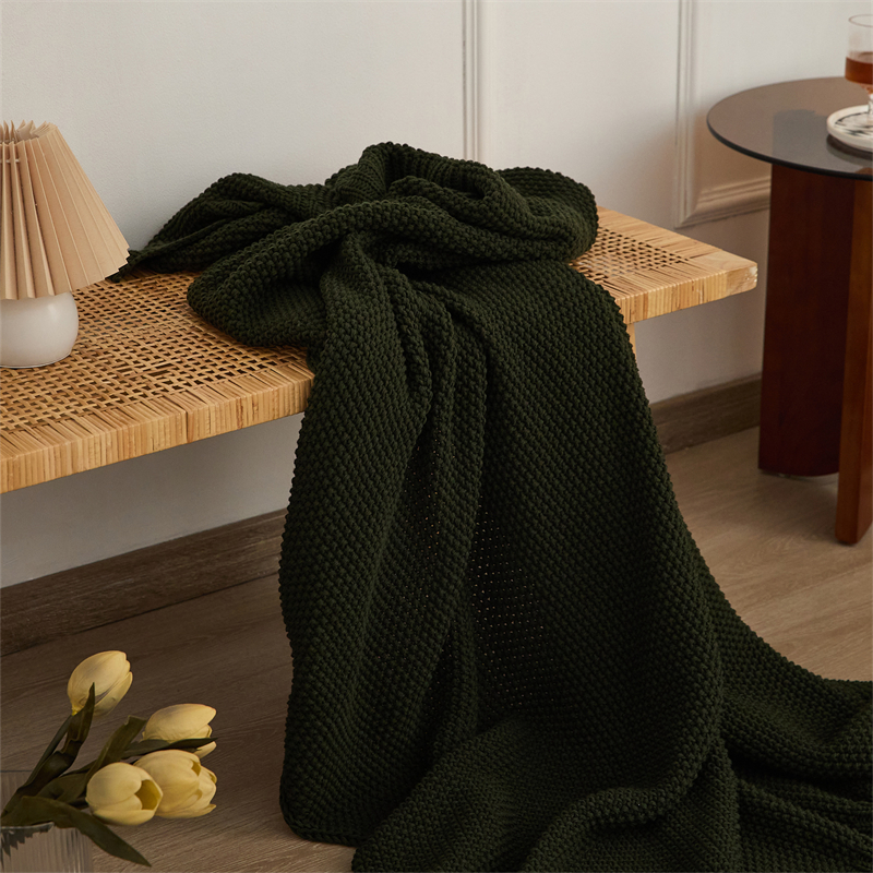 2023新款针织毯子休闲毯盖毯旅行毯沙发毯床尾巾-莫拉 130*160cm 绿色