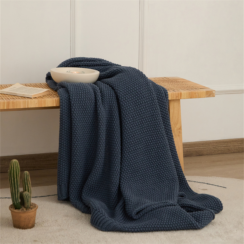 2023新款针织毯子休闲毯盖毯旅行毯沙发毯床尾巾-莫拉 130*160cm 雾霾蓝