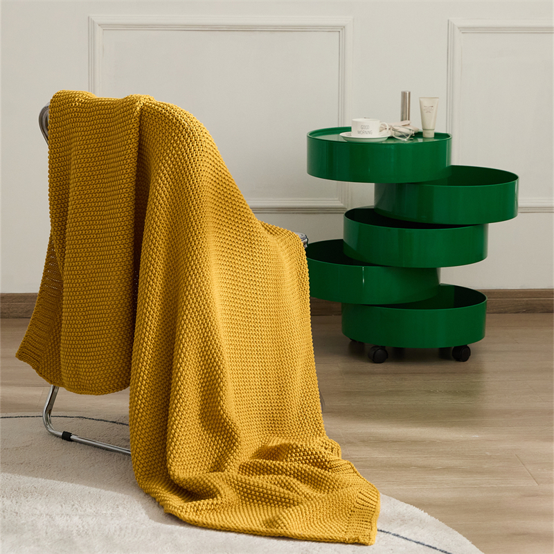 2023新款针织毯子休闲毯盖毯旅行毯沙发毯床尾巾-莫拉 130*160cm 姜黄色