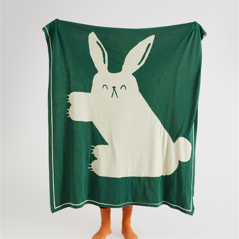 2023新款休闲毯盖毯旅行毯沙发毯床尾巾-跳跳兔 130*160cm 翡翠绿