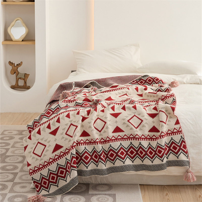 2023新款简约时尚多功能休闲毯盖毯旅行毯沙发毯床尾巾-图灵 100*150cm 红色