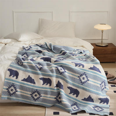 2023新款半边绒大熊造梦休闲毯盖毯旅行毯沙发毯床尾巾 130*160cm 蓝色