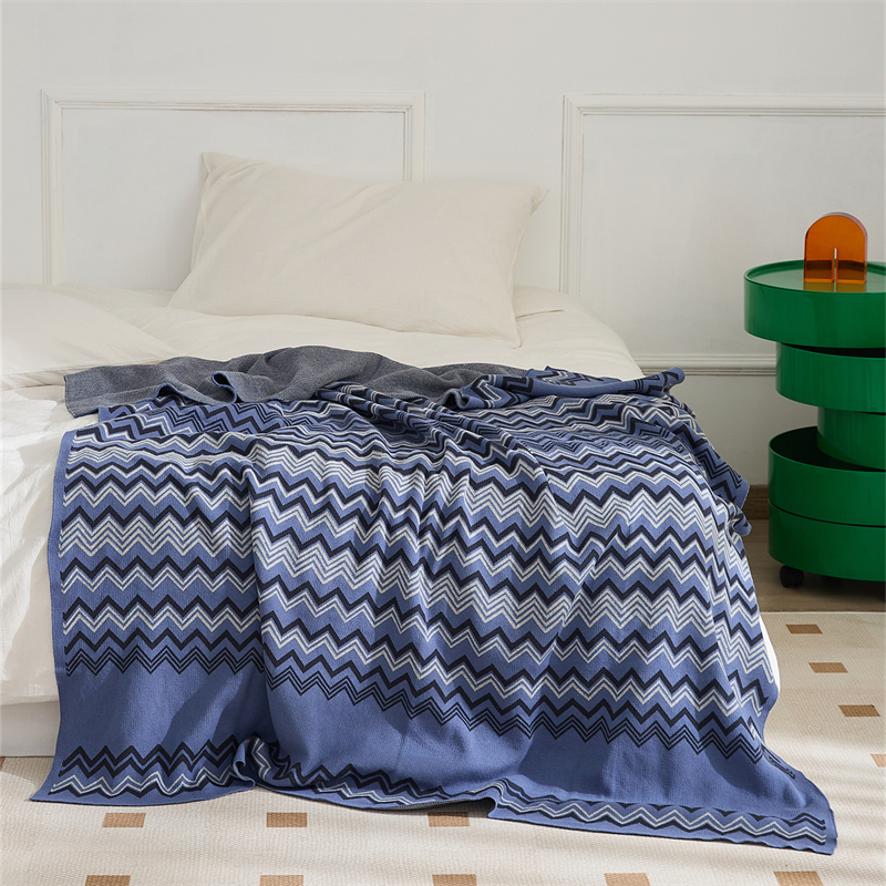 2023新款全棉曲意盖毯休闲毯抱枕套靠枕、靠垫、方枕、方垫、午睡靠枕 130*160cm盖毯 海蓝-盖毯