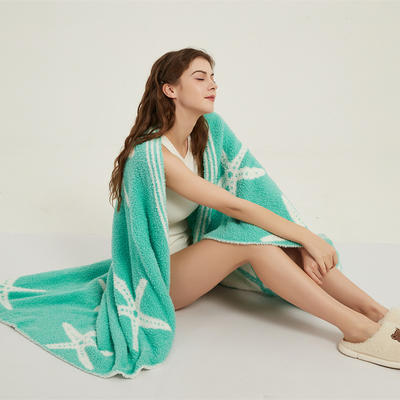 2023新款针织半边绒毛毯休闲毯盖毯旅行毯沙发毯床尾巾-海星 130*160cm 绿色