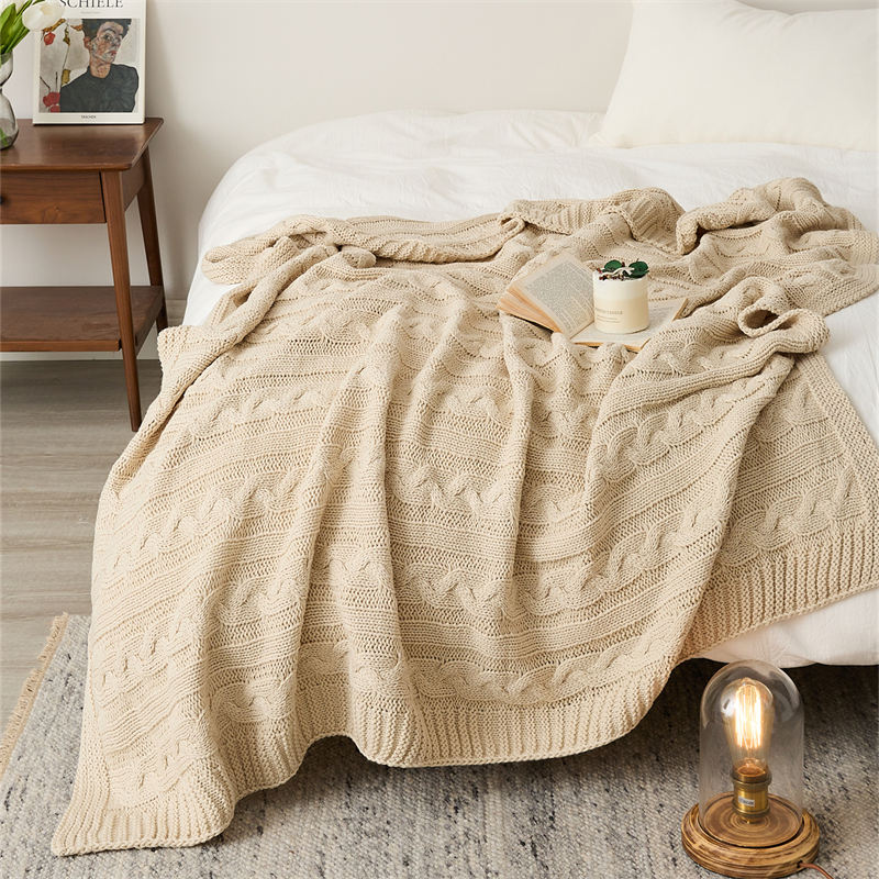 2023新款针织柔软舒适毯子休闲毯盖毯旅行毯沙发毯床尾巾-禅意 130*160cm 米杏
