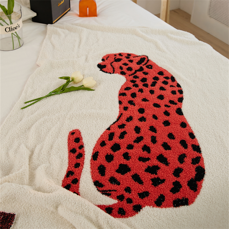 2023新款美豹半边绒休闲毯子空调毯盖毯旅行毯沙发毯床尾巾 130*160cm 桔红