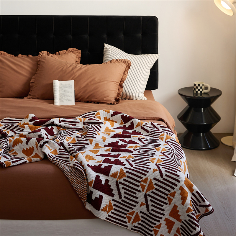 2023新款河畔午睡休闲毯盖毯旅行毯沙发毯床尾巾 130*160cm 橘色