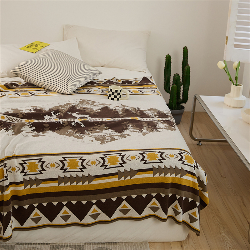 2023新款林中小鹿休闲毯盖毯旅行毯沙发毯床尾巾 130*160cm 黄色