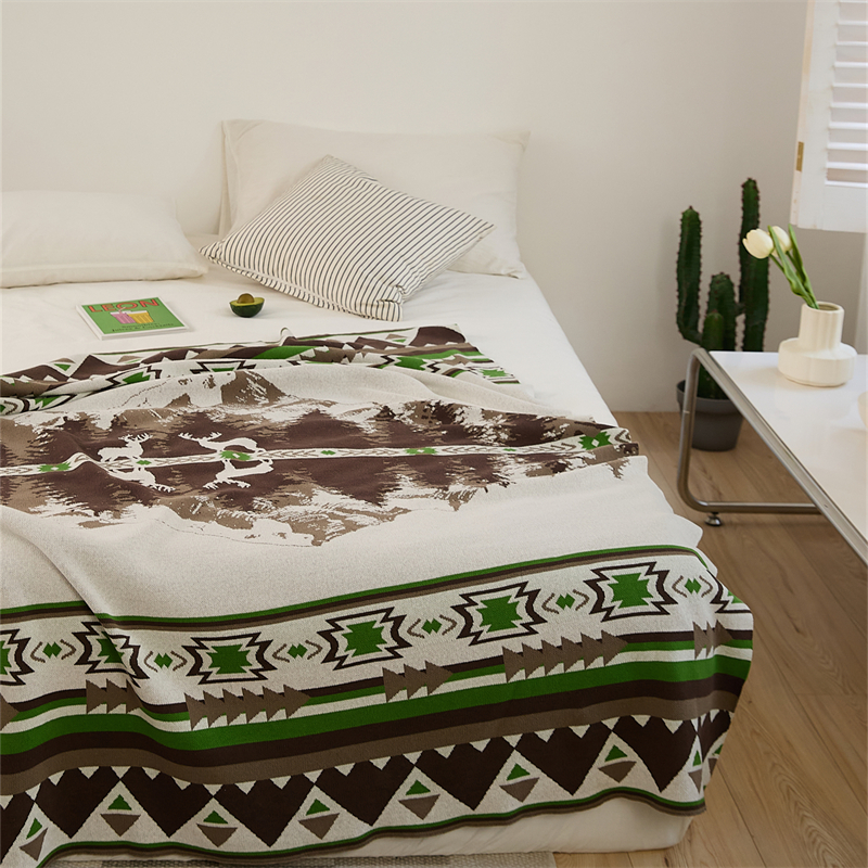2023新款林中小鹿休闲毯盖毯旅行毯沙发毯床尾巾 130*160cm 绿色