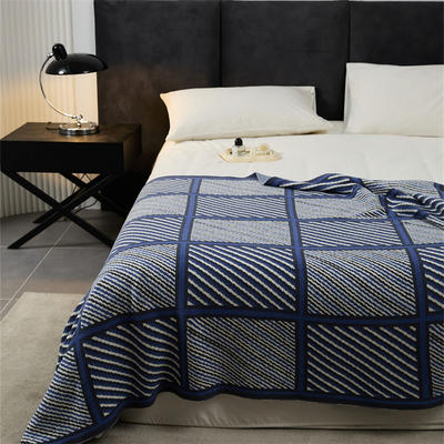 2023新款全棉休闲毯盖毯旅行毯沙发毯床尾巾-墨尔本 130*160cm 蓝色