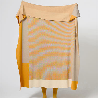 2023新款羊毛混纺休闲毯盖毯旅行毯沙发毯床尾巾-松逸格 130*160cm 黄色