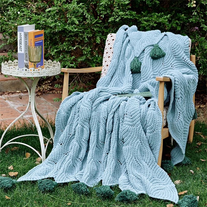 2023新款雪尼尔休闲毯盖毯旅行毯沙发毯床尾巾-佩拉 130*160cm 浅绿