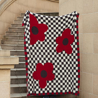 2023新款针织简洁柔软午睡毯床尾巾旅行毯多功能盖毯-艾莎 130*160cm 艾莎红色
