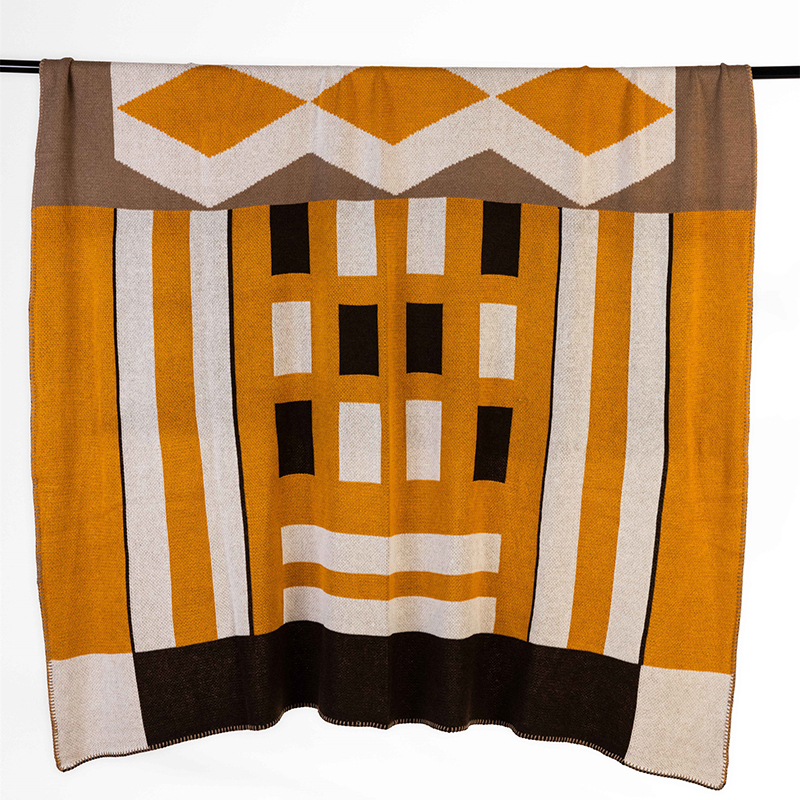 2024新款舒适亲肤羊毛混纺几何图案毯-皮格尔 130x160cm 皮格尔-黄色