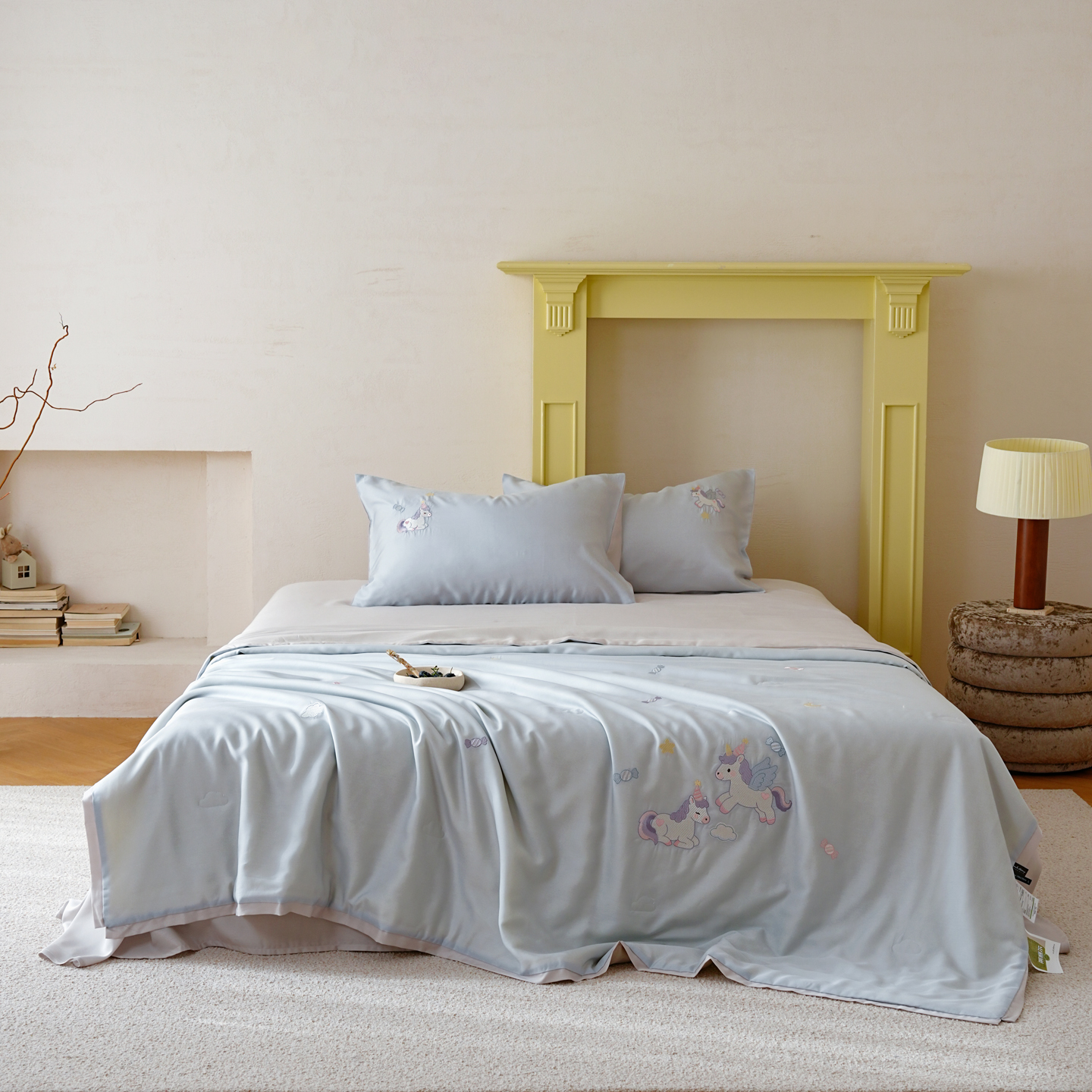 2026新款天马行空系列-莱赛尔绣花夏被子被芯 以梦为马-蓝灰