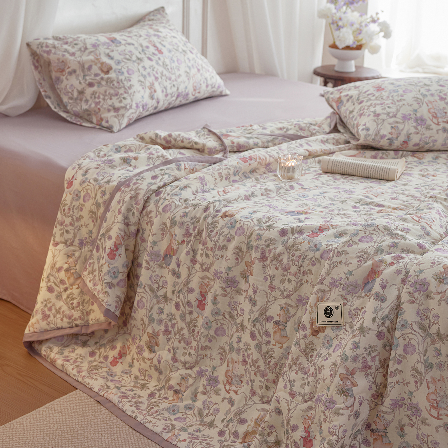 2026春夏新款双层纱印花夏被-爱丽丝漫游系列 紫怡