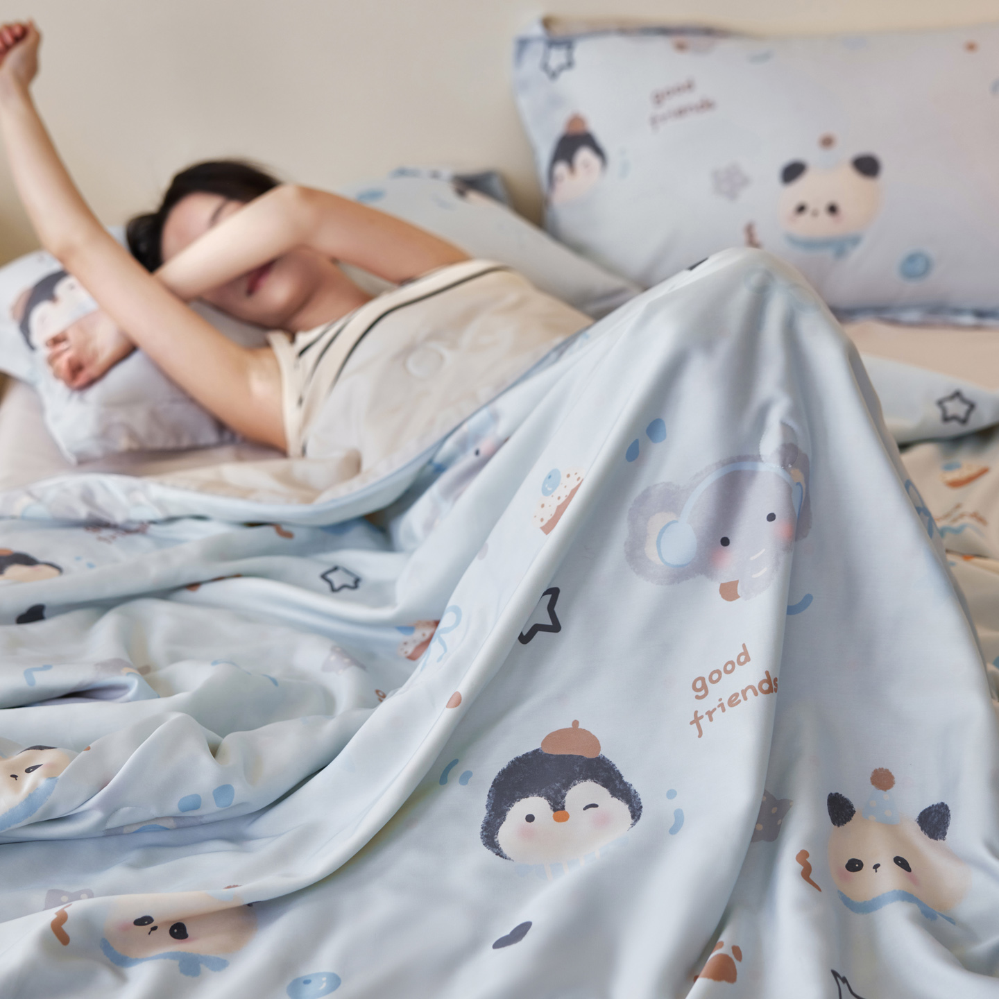 2026春夏新款莱赛尔天丝印花夏被 萌趣-蓝