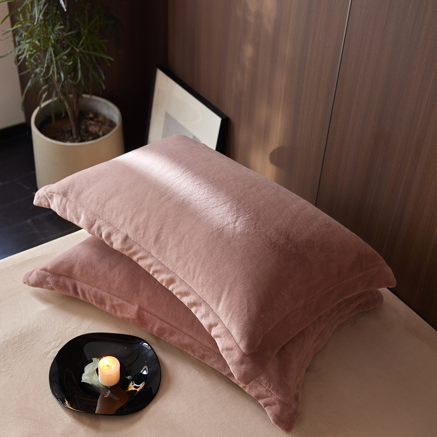 2025新款德绒dralon奶呼呼懒人被配套宽边压线拼色 温柔豆沙