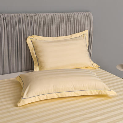 2023新款60支长绒棉提花条纹纯色系列单品枕套（风格一） 48*74cm枕套一对 条纹-米黄