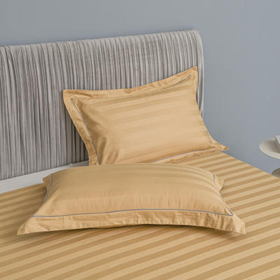 2023新款60支长绒棉提花条纹纯色系列单品枕套（风格一） 48*74cm枕套一对 条纹-驼